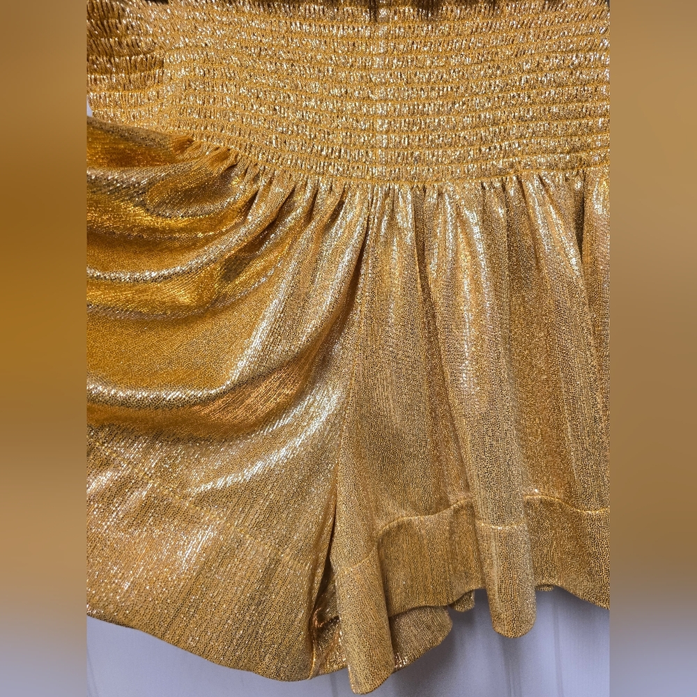 QUEEN OF SPARKLES Gold Mini Swing Shorts Sz Lg - Picture 6 of 10
